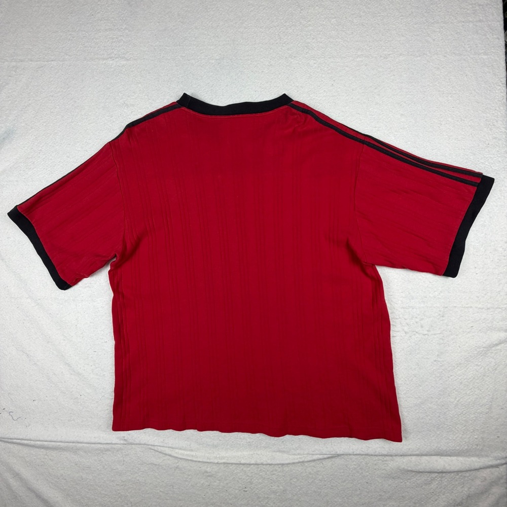 Adidas Vintage Red Ringer T-Shirt Mens Large Black 3-Stripe Ribbed Cotton Tee - Picture 6 of 6